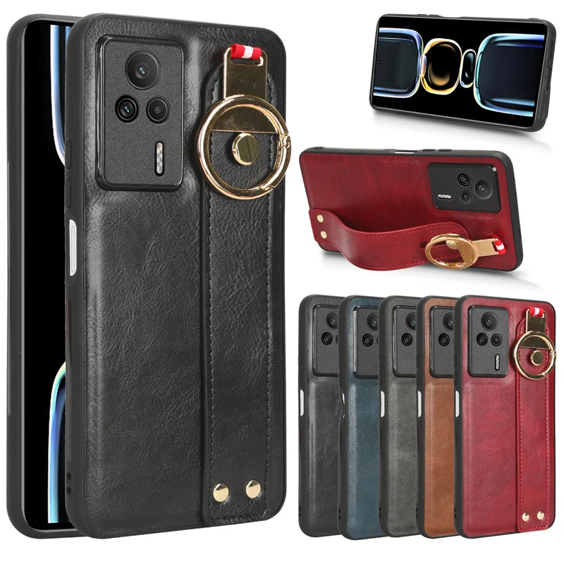 

Suit Redmi K60E 5G skin PU New Wristband Rear Case with Lanyard for Xiaomi Redmi K60E Phone Case