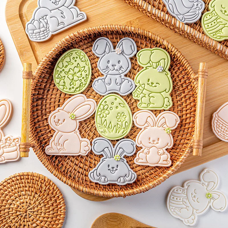 Happy Easter Cookie Embossed Mold New Cartoon Rabbit Egg Fondant Cutter Cute Bunny Pattern Biscuit DIY Baking Tools | Дом и сад