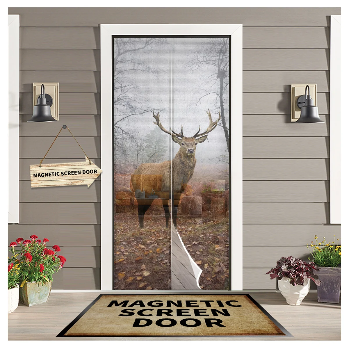

Autumn Forest Animal Deer Summer Magnetic Screen Door Curtains Mosquito Net Door Curtain for Bedroom Kitchen Door Screens