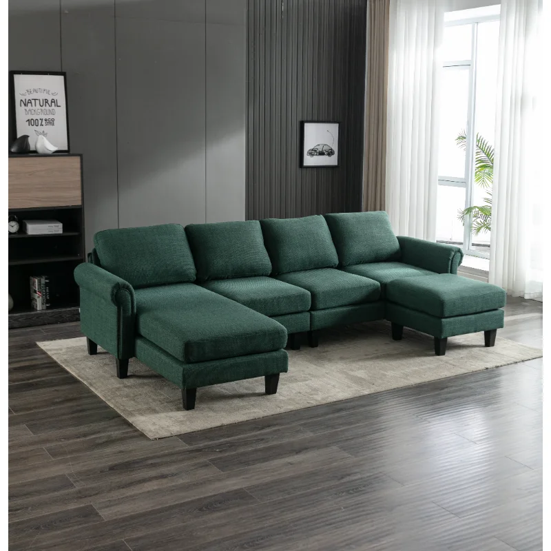 

COOLMORE Accent Sofa /Living Room Sofa Sectional Sofa Emerald Polyester [US Stock]