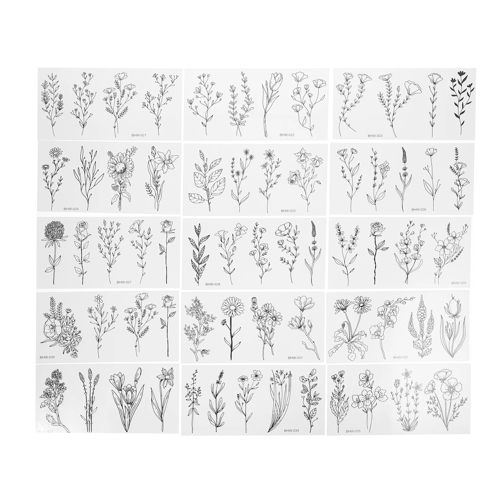 

15 Sheets Women Black Out Stickers Tiny Branch Flower Stickers Small Flower Tattoo Stickers Small Fresh Floral Bouquet Tattoo