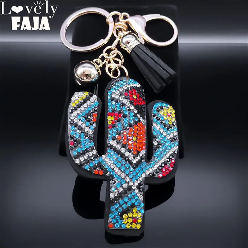 

Ethnic Creative Cactus Full Crystal Key Chains Alloy Rhinestone Key Rings Holder Purse Bag For Car Lovely Jewelry Gift K5131S03