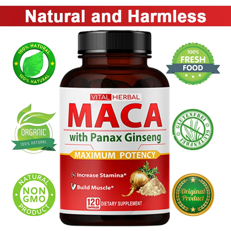 

Maca Veggie Pills Energy Booster Supports Muscle Mass and Immune System Health Supplements Strength and Endurance