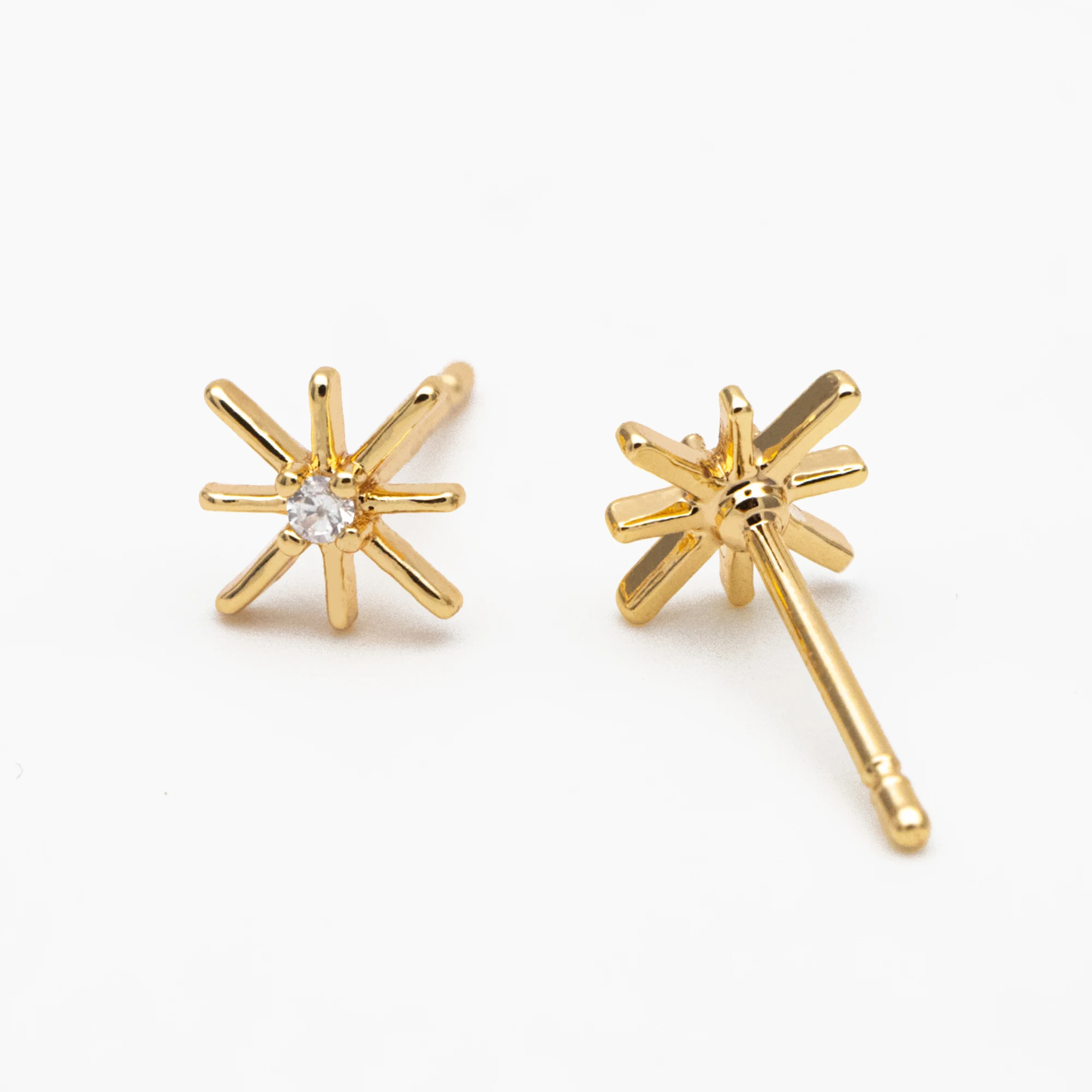 

10pcs CZ Paved North Star Ear Posts 7.5mm, Real Gold Plated Brass Star Stud Earrings (#GB-3869)