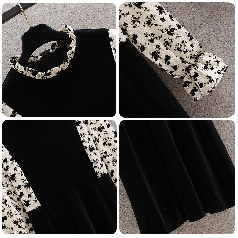 EHQAXIN новое женское платье 2024 осень-зима повседневное ретро-платье с цветочной