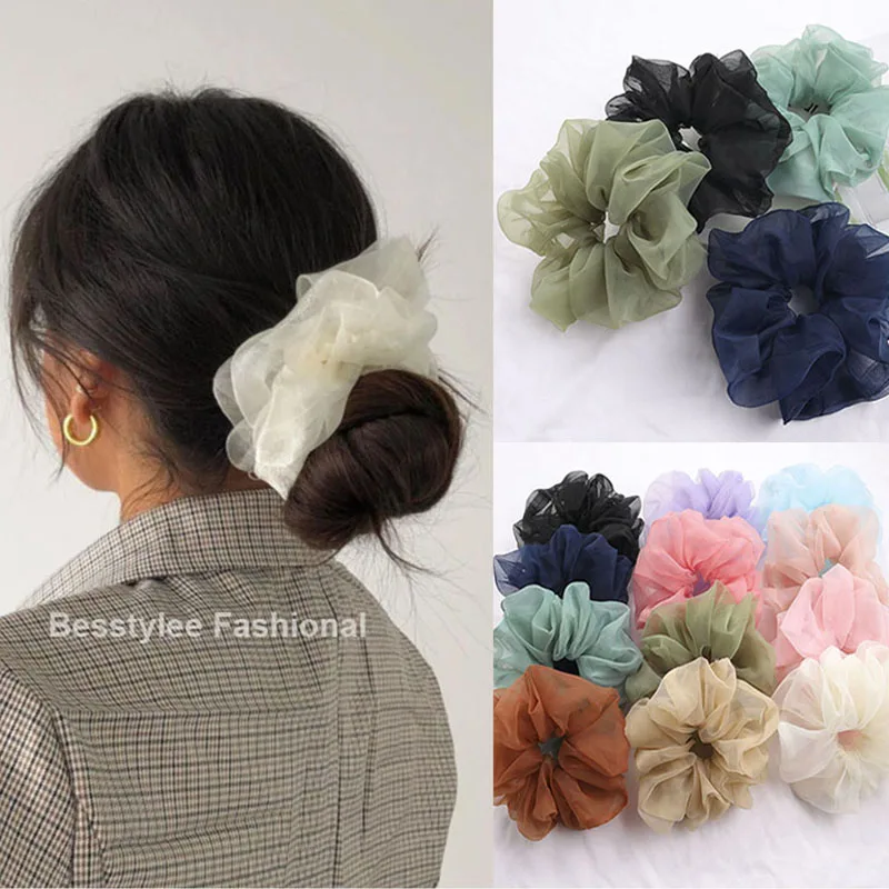 

Fashion Big Size Organza Hair Scrunchies for Women Elastic Hair Ties Girls Headwear Ponytail Holder Hair Bands Hair Accessories