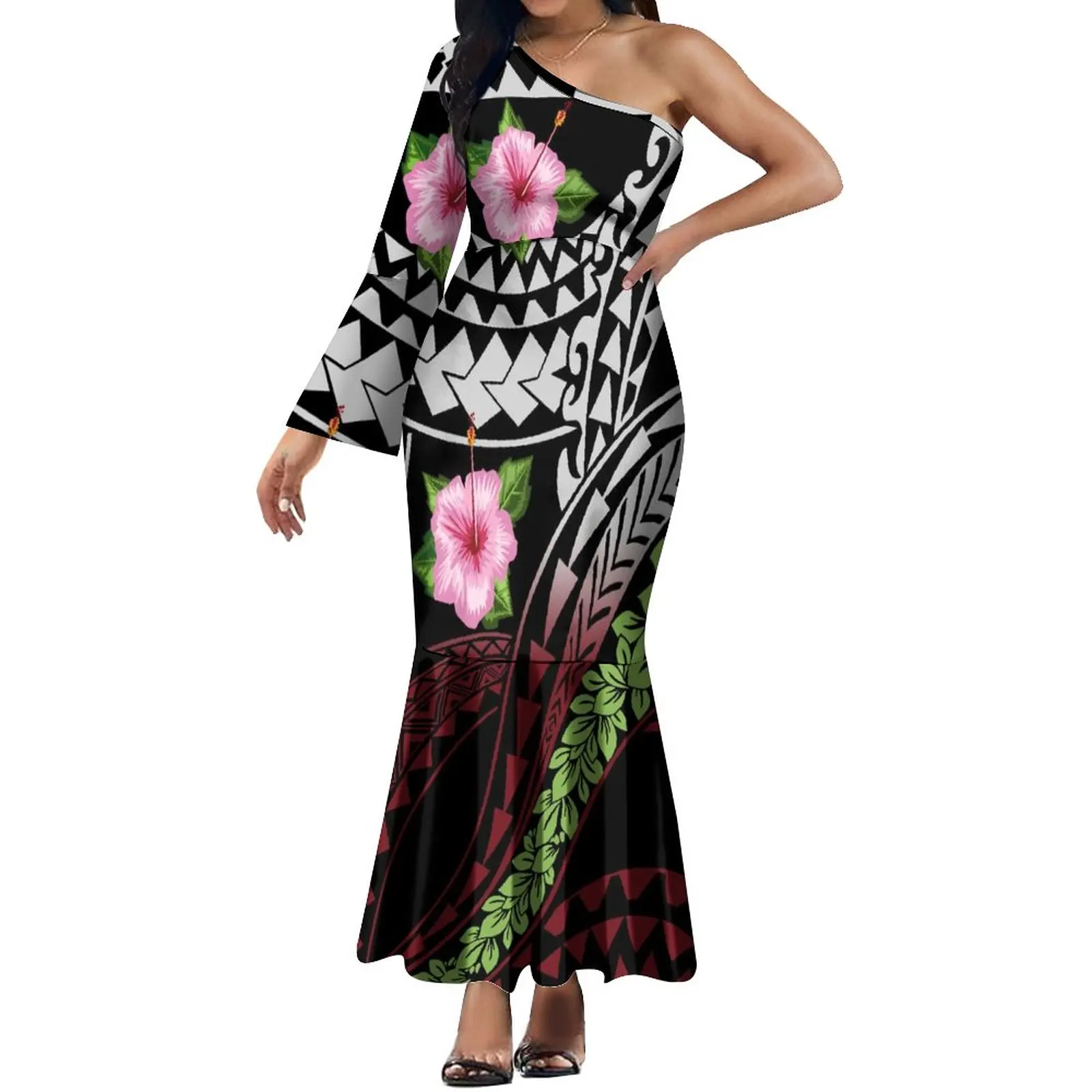 

Новинка 2023, женское модное облегающее платье по индивидуальному заказу, полинезийское летнее качественное платье с длинными рукавами и длинными плечами