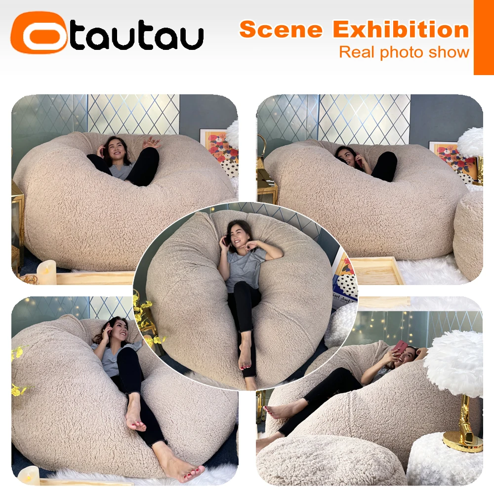 OTAUTAU King Size Giant Sofa Sac Pouf Cover No Filling Soft Fluffy Bean Bag Chair Puff Lazy Couch Floor Corner Seat Futon Lump | Дом и сад
