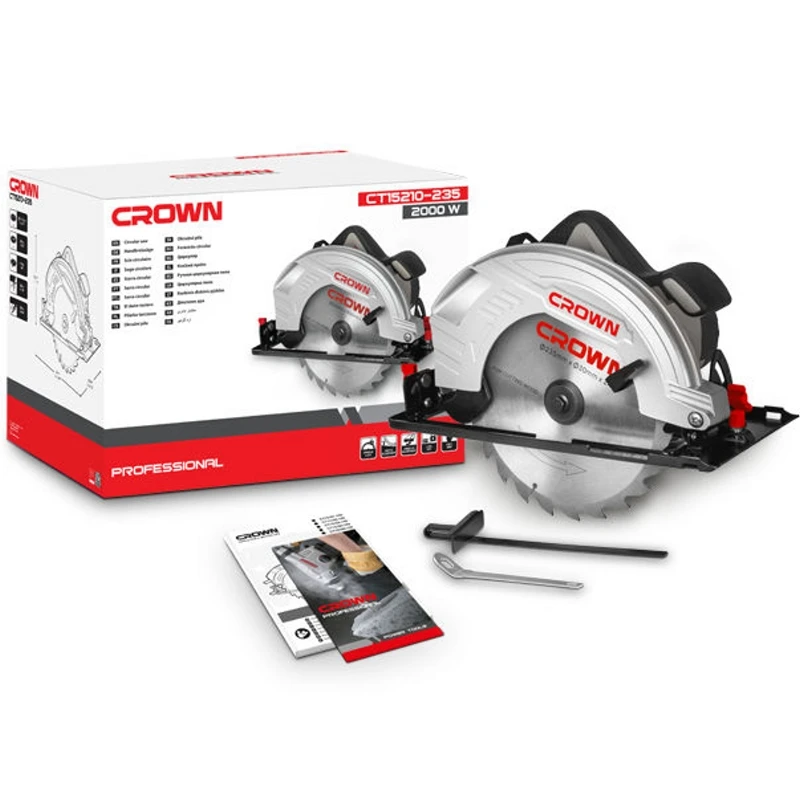 Пила циркулярная CROWN CT15210-235 (Мощность 2000Вт скорость холостого хода 4500об/мин