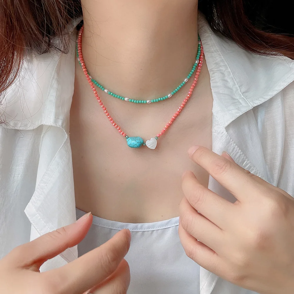 

Handmade Beaded Heart-shaped Crystal Necklace Jewelry Wholesale