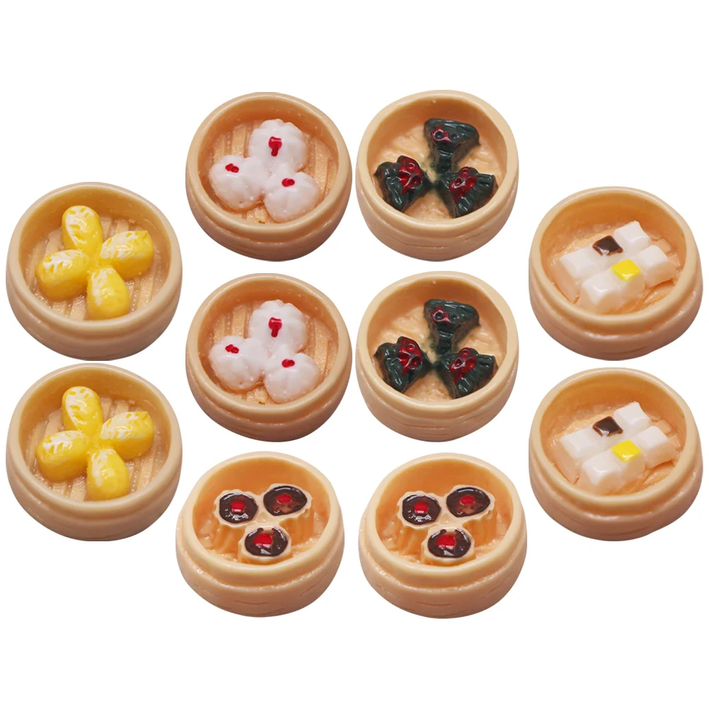 

10 Pcs Mini Food Decor Tiny Steamed Models Steamer Dumplings Decorative Fake Dessert Props Resin Scene Adornment