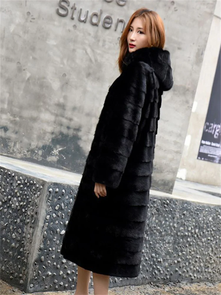 Faux Fur Coat Women Black S-6XL Long Slim 2022 Autumn Winter New Fashion Thick Warmth Hooded Imitation Mink Fur Jackets Feminina