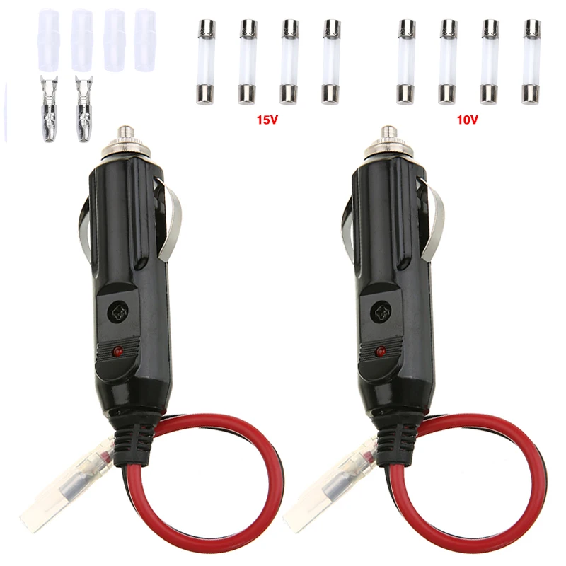 

2 Pack 12V Fused LED Light Cigarette Lighter Male Plug High Quality Car Cigarette Lighters Power Adapter Cable With 10A/15A Fuse