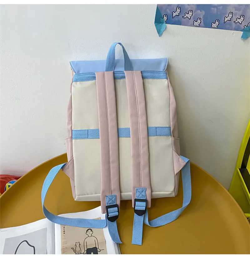 Fashion Simple Casual High School Teenage Girls Backpack Cute Solid Colour Student Schoolbag Large Capacity