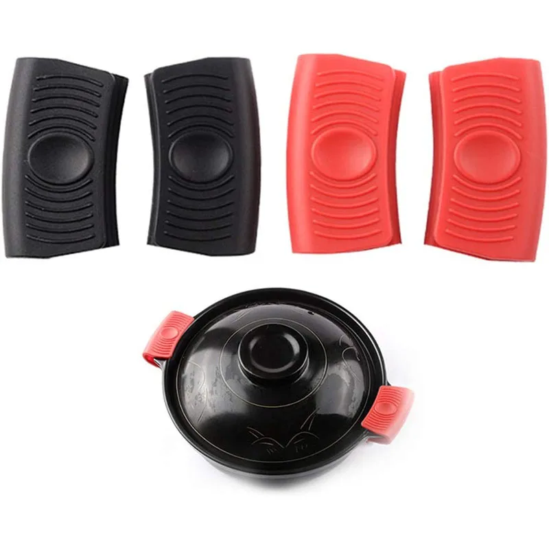 

2Pcs/Pair Silicone Oven Gloves Heatproof Heat Resistant Gloves for Cooking Clamp Pot Holders Baking Tool Handle Cover Black Red