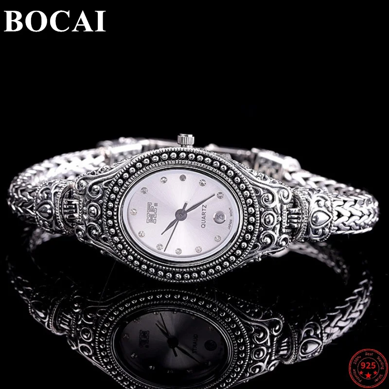 

BOCAI S925 Sterling Silver Bracelets for Women 2023 New Fashion Eternal Vine Totem Pure Argentum Watch-strap Bangle Wrist-watch