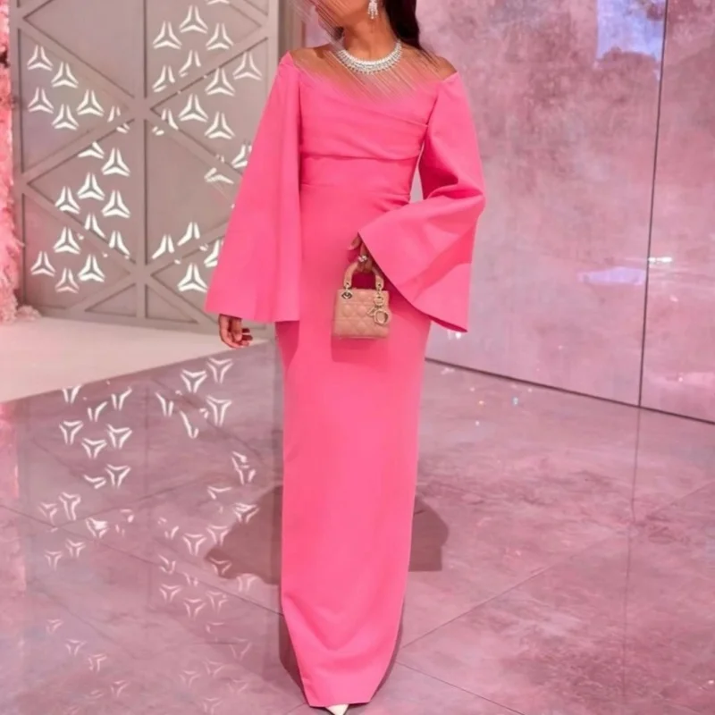 Женское атласное вечернее платье с V-образным вырезом и длинным рукавом