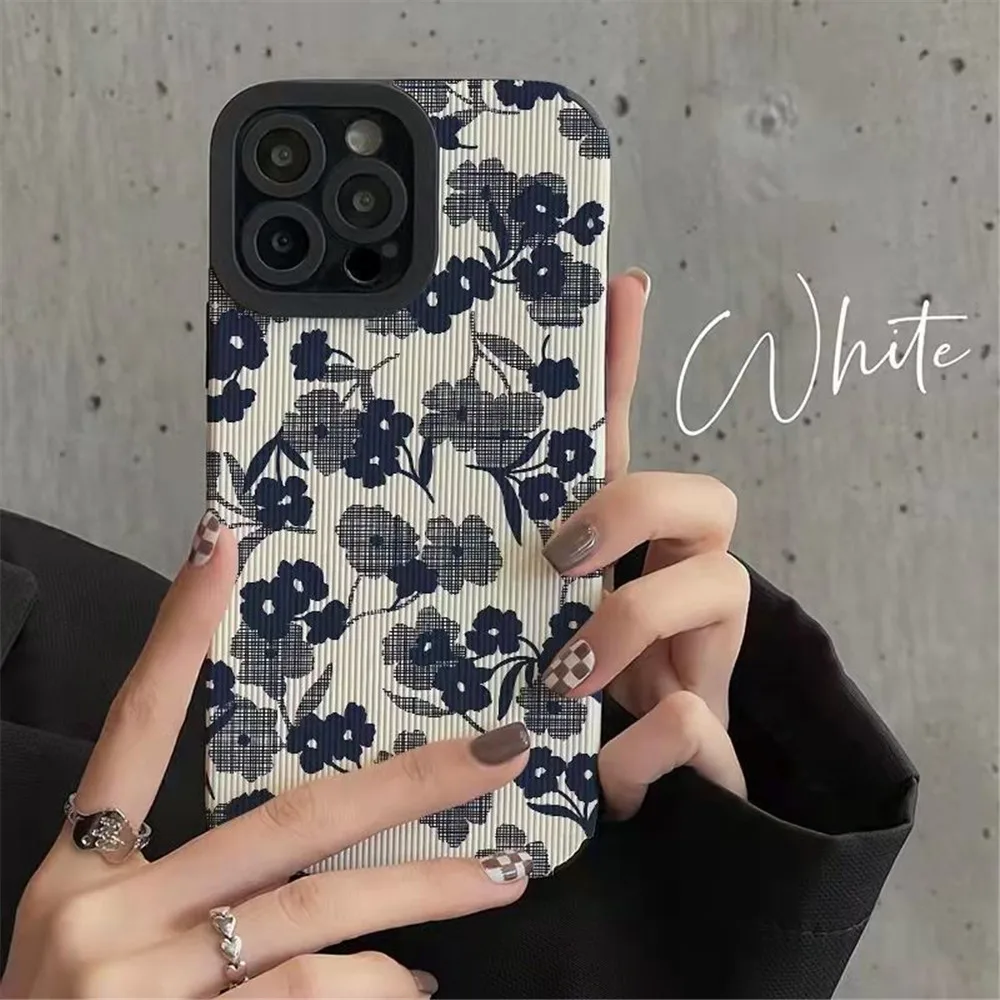 

Lovebay Blue Flowers Korea Style Phone Case For iPhone14 13 11 12 Pro Max 7 8 Plus X XS Max XR Soft Shockproof Back Bumper Cover
