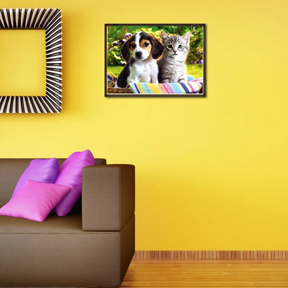 

DIY Diamond Embroidery Painting Kit Cross Stitch Pictures Crafts Household Wall Decor (Puppy and Kitten)