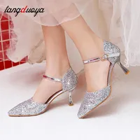 Silver Wedding Shoes Bride High Heels Sandals Women Glitter Pumps Stiletto Heels Sandals For Women 2022 6/8cm Gold Heel Sandals