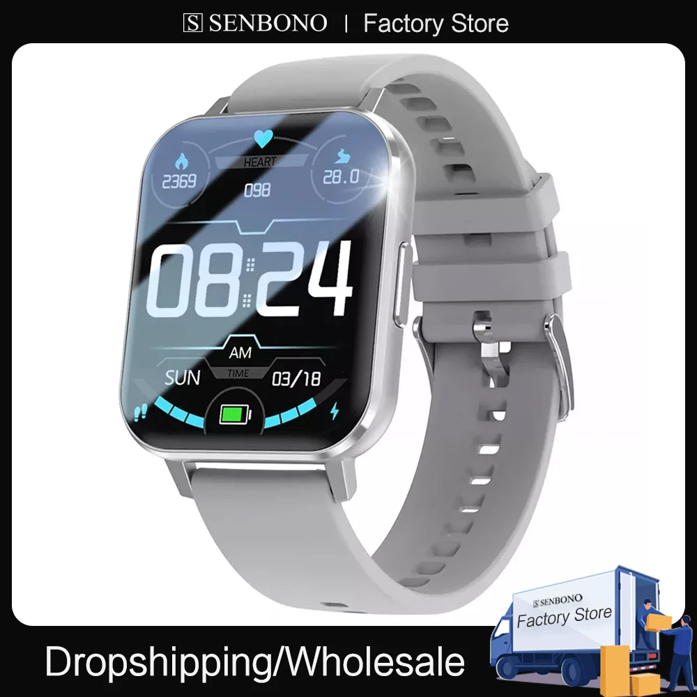 

Смарт-часы SENBONO HD для мужчин и женщин, спортивные водонепроницаемые умные часы с функцией измерения кровяного давления, кислорода, ЭКГ, пуль...