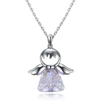 sterling silver necklace women korean version of austrian crystal cutout angel pendant necklace silver jewelry