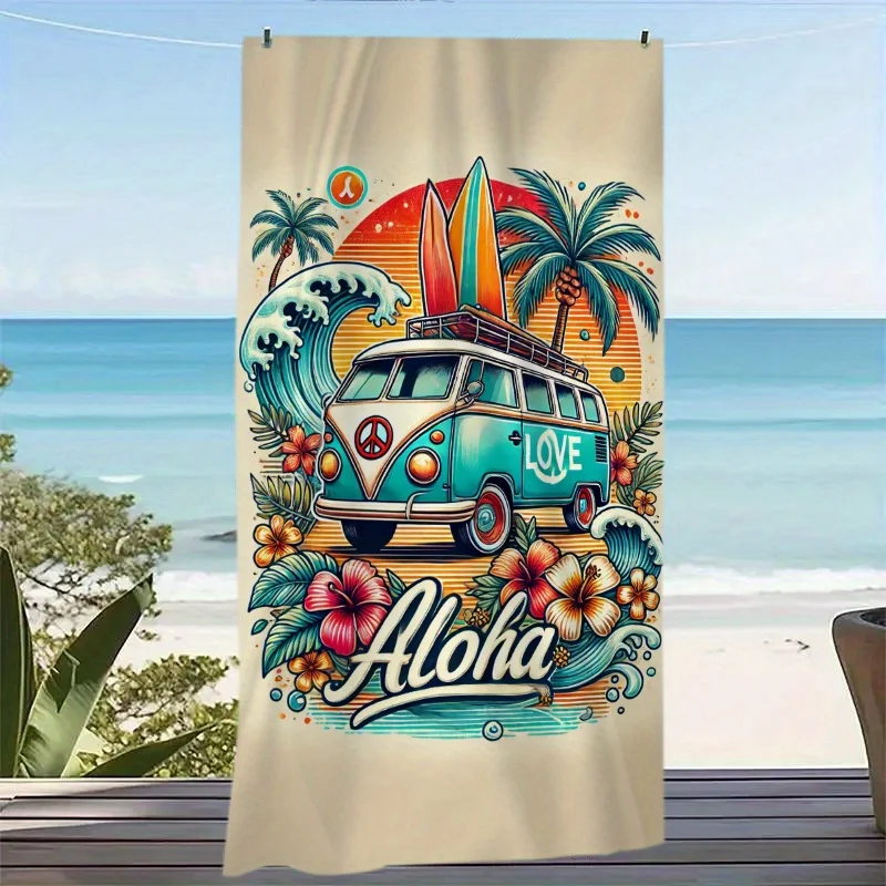 Фото Aloha Surf Bus Oversized Microfiber Beach Mat and Bath Towel-Super Absorbent Quick Drying, Vibrant Design Bath Towel №1