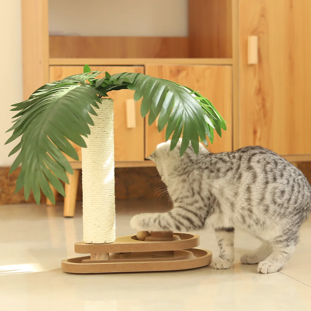 

Natural Sisal Cat Scratching Post Turntable Solid Wood Ball Bell Ball Cat Toy Grinding Claw Coconut Tree Pet Household Toys