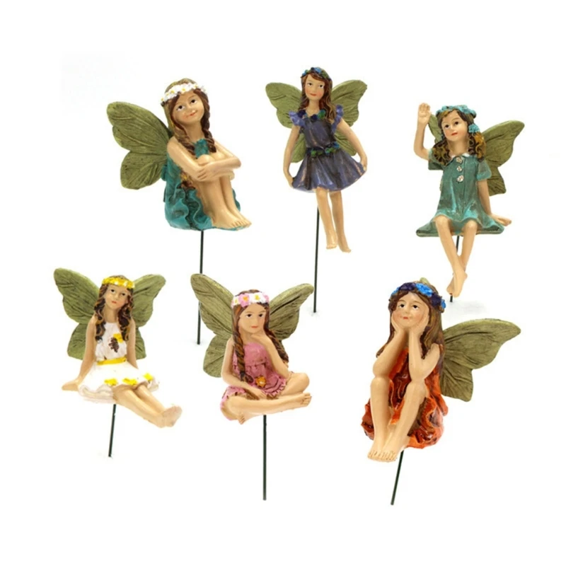 

6pcs Garden Miniature Fairies Figurine with Stick Decor for Fairy Outdoor Garden Yard Home Decoration Resin Ornament