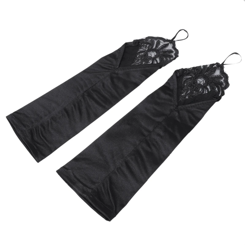 

Women's Embroidery Fingerless Long Wedding Marriage Gloves Black