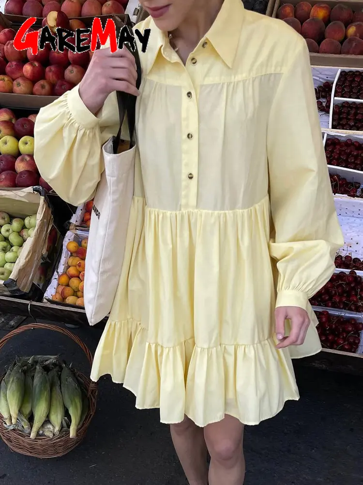 

White Women's Shirt Dress with Collar Vintage Long Sleeve Oversize Blue Dresses Loose Elegant Buttons Shirt Dress for Women 2023