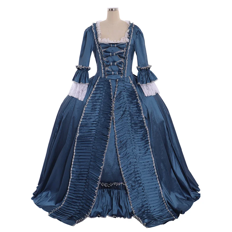 

Medieval Marie Antoinette Gown Dress Rococo 18th Century Blue Colonial Court Dress Gown Sack-back Gown Robe a la Francaise