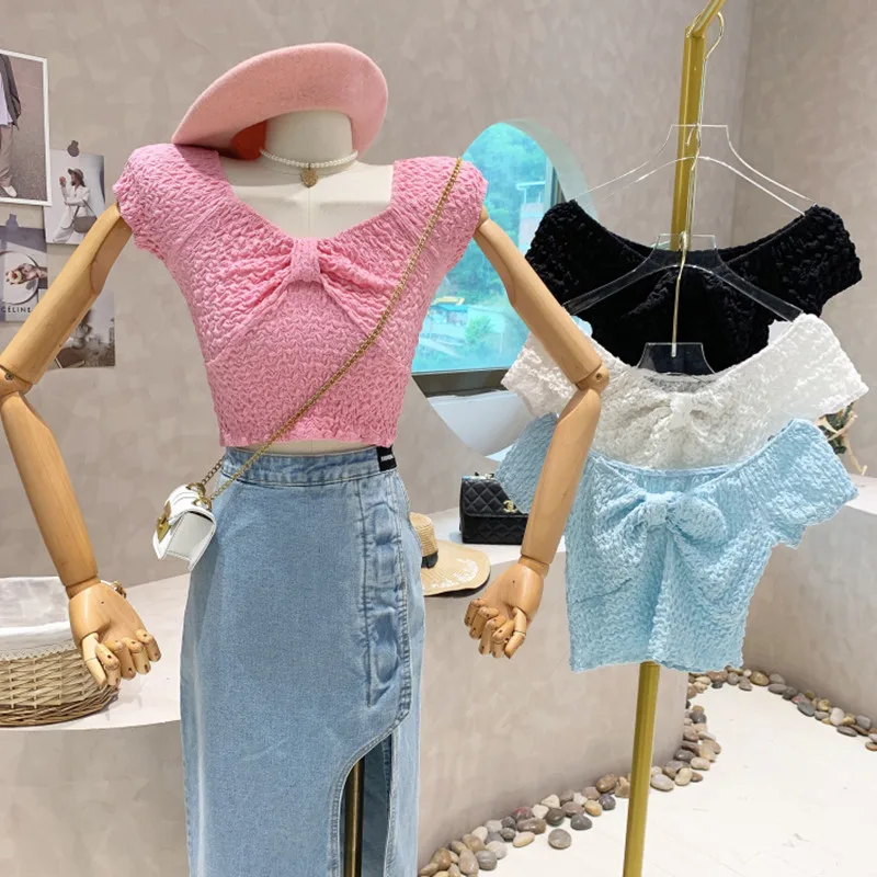 

Новинка, женская одежда, весна 2022, дизайнерская футболка с коротким V-образным вырезом и коротким рукавом