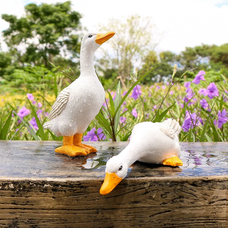 

New 2023 Resin White Duck Statue Decoration Pool Stone Garden Sculpture Crafts Courtyard Pond Statue Decoration