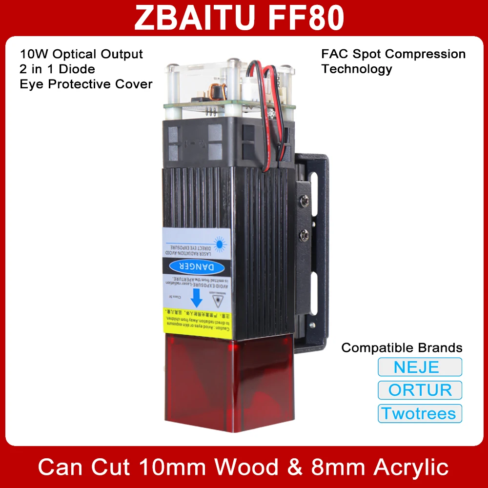 

ZBAITU 80W Laser Engraver Module Laser Diode Head For CNC Laser Engraving Cutting Machine Eye Protecter Cover FAC Spot FF80