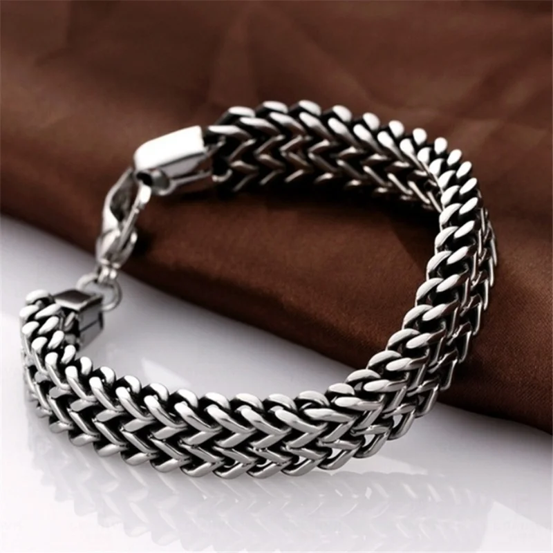 

Men Snake Chain Double Link Chains Bracelets Armband Male Jewelry Stylish Stainless Steel Ball Chain Bracelet Gift with Box