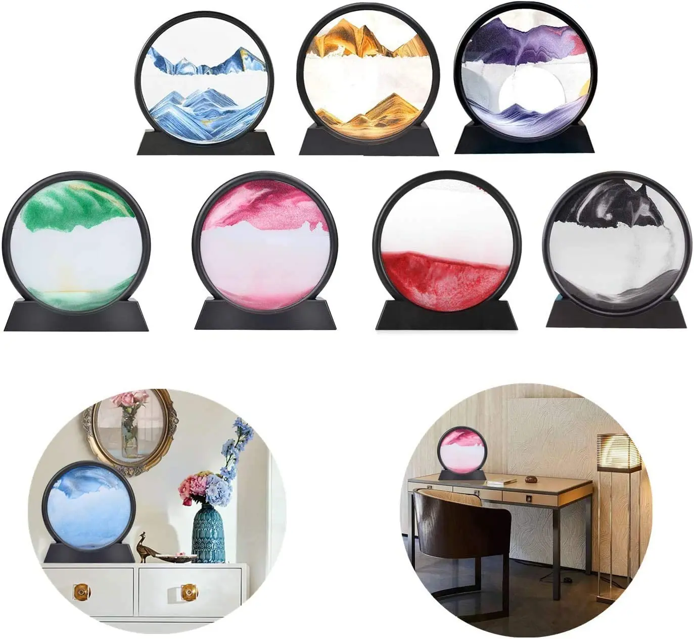 

3D art quicksand painting, desktop decoration, dynamic sand scene display stand, decompression glass hourglass, decorative gift.