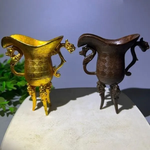 

Antique Gilded Gold Three legged Dragon Wine Bottle Jue Cup Big Horn Cup Ancient Wine Cup Water Cup Home Kung Fu Tea Art