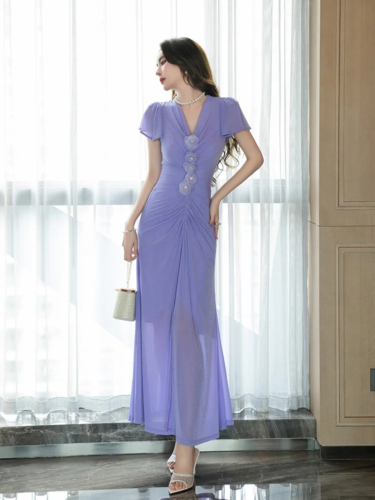 Новое летнее женское французское плиссированное платье с высокой талией и