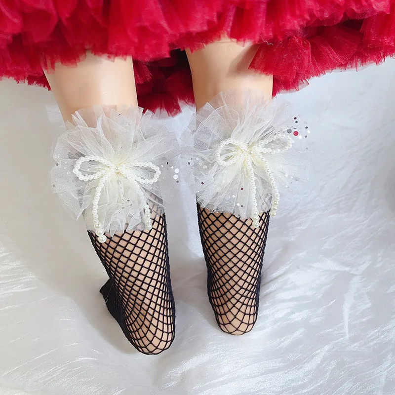 

Новинка, сетчатые Детские винтажные короткие носки с бантом на спине, новая летняя одежда для девочек, детские сетчатые носки