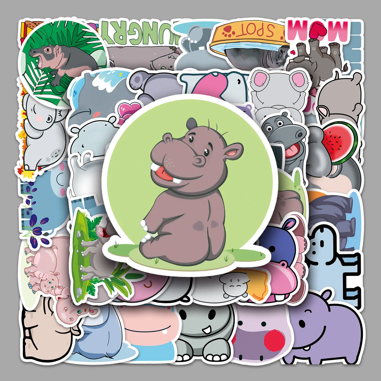 

50Pcs Hippo Graffiti Stickers, Cartoon Animal Stickers, DIY Phone Case, Skateboard Suitcase Stickers