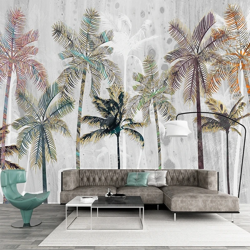 

Custom Mural Wallpaper 3D Tropical Plants Hand Painted Coconut Tree Scenery TV Background Wall Mural Decor Papel De Parede Sala