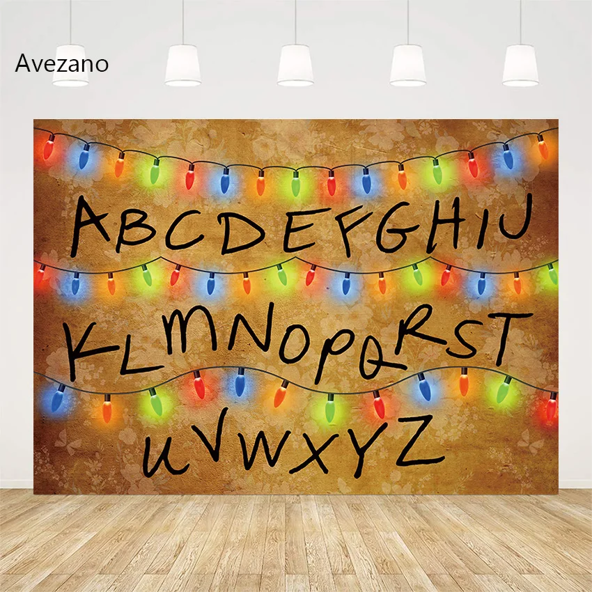 

Avezano Stranger Things Backdrop Christmas Lights Alphabet Stranger Series Birthday PartyChild Background for Photography Decor
