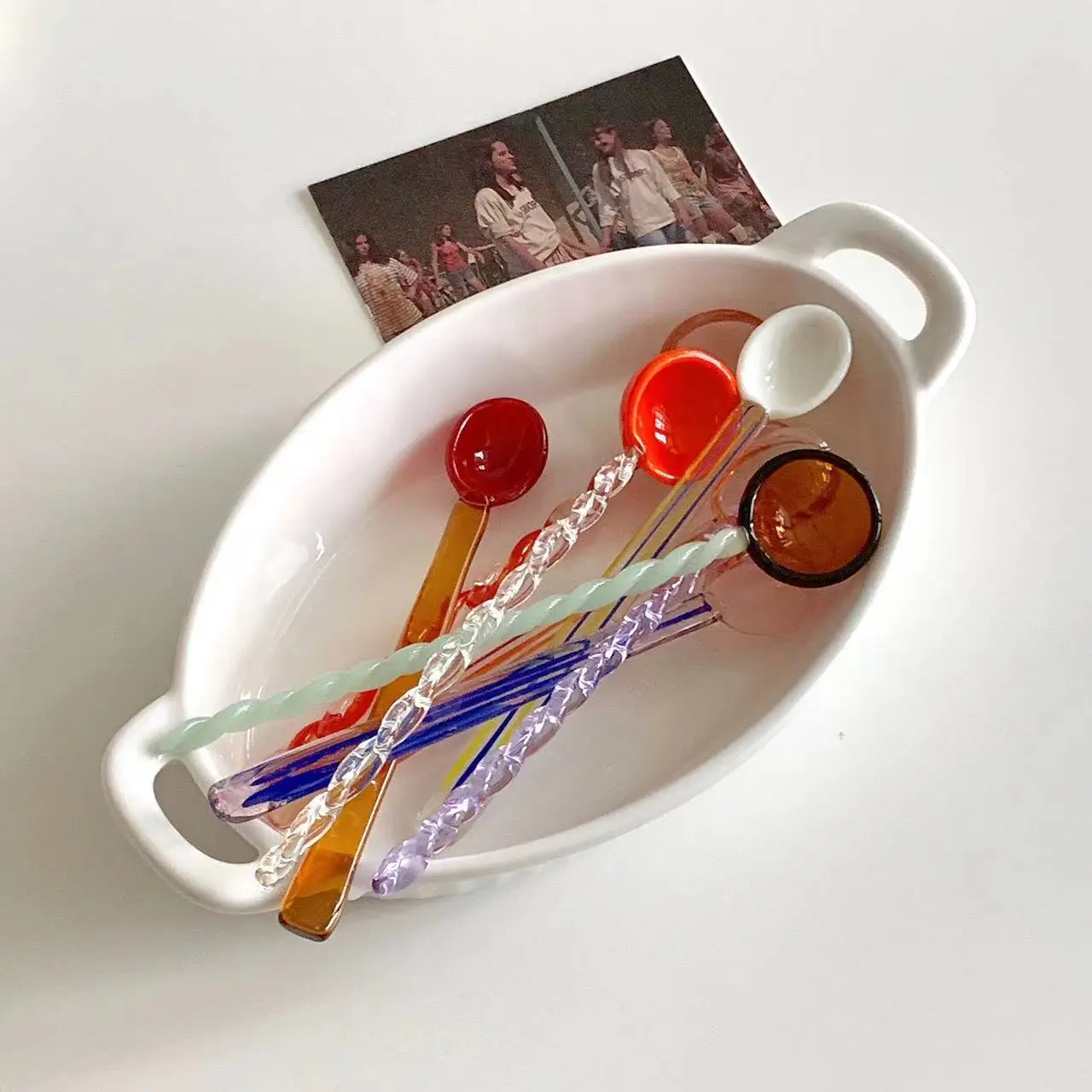 

Корейская Хрустальная витражная спиральная ложка, кофейная ложка, ложка для перемешивания молока, винтажная Хрустальная десертная ложка для конфет, домашние кухонные инструменты