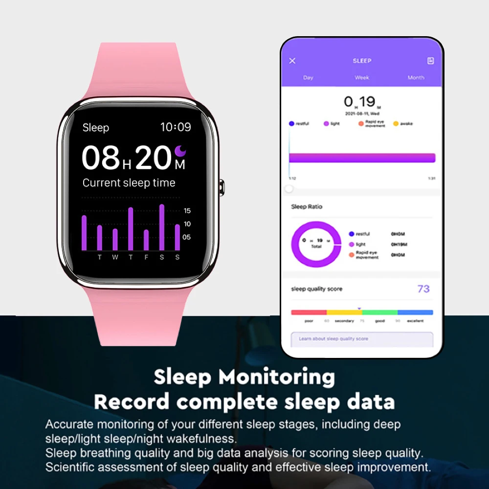 Smart Watches 1.85&quot Full Trouch Screen Sleep Heart Rate Blood Oxygen Monitoring Waterproof Smartwatch Men Women Sport Music Band