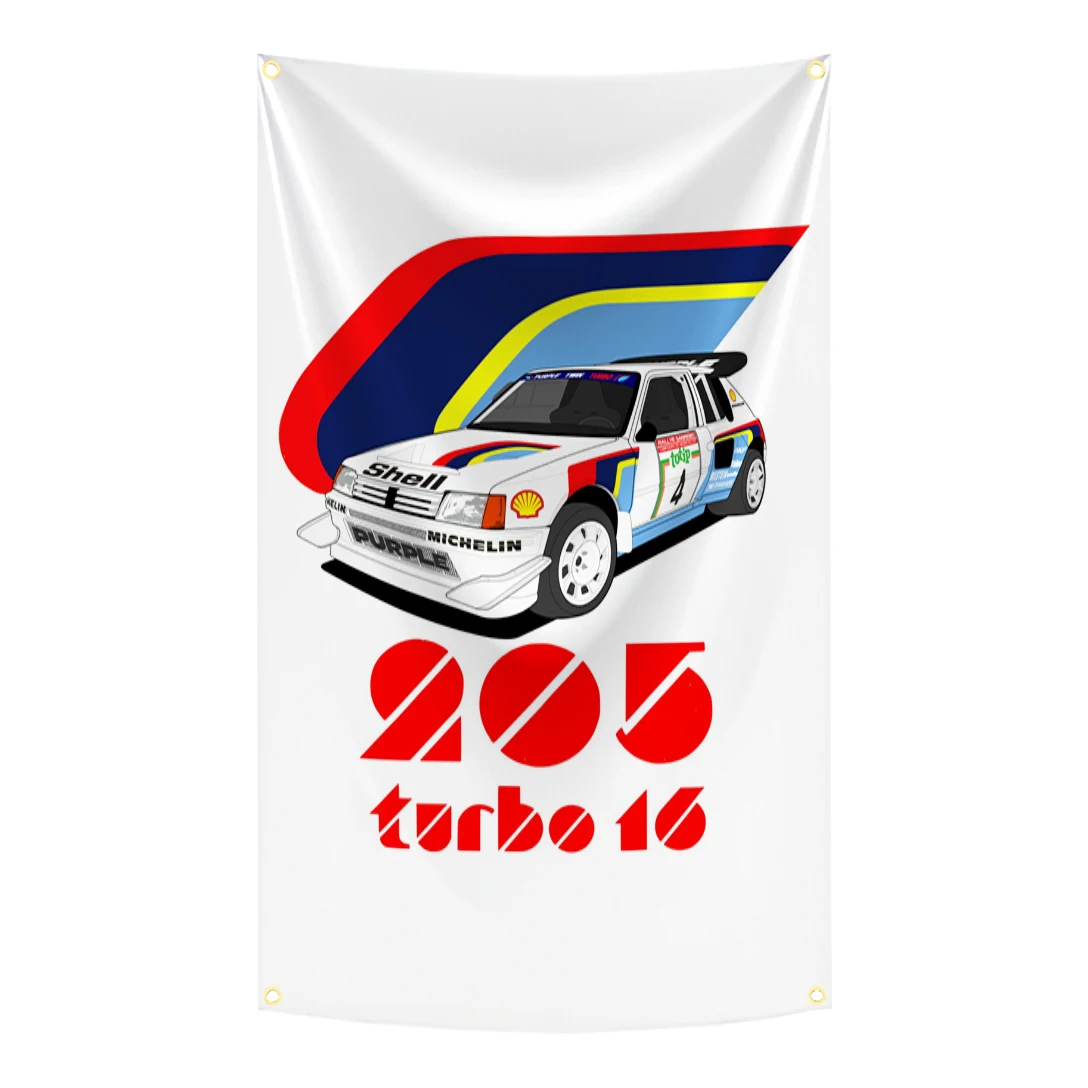 Фото Флаг P-Peugeot 205 Classic Rally Car, 90x150 см, гобелен из полиэстера с цифровой печатью, баннер для декора стен гаража №2