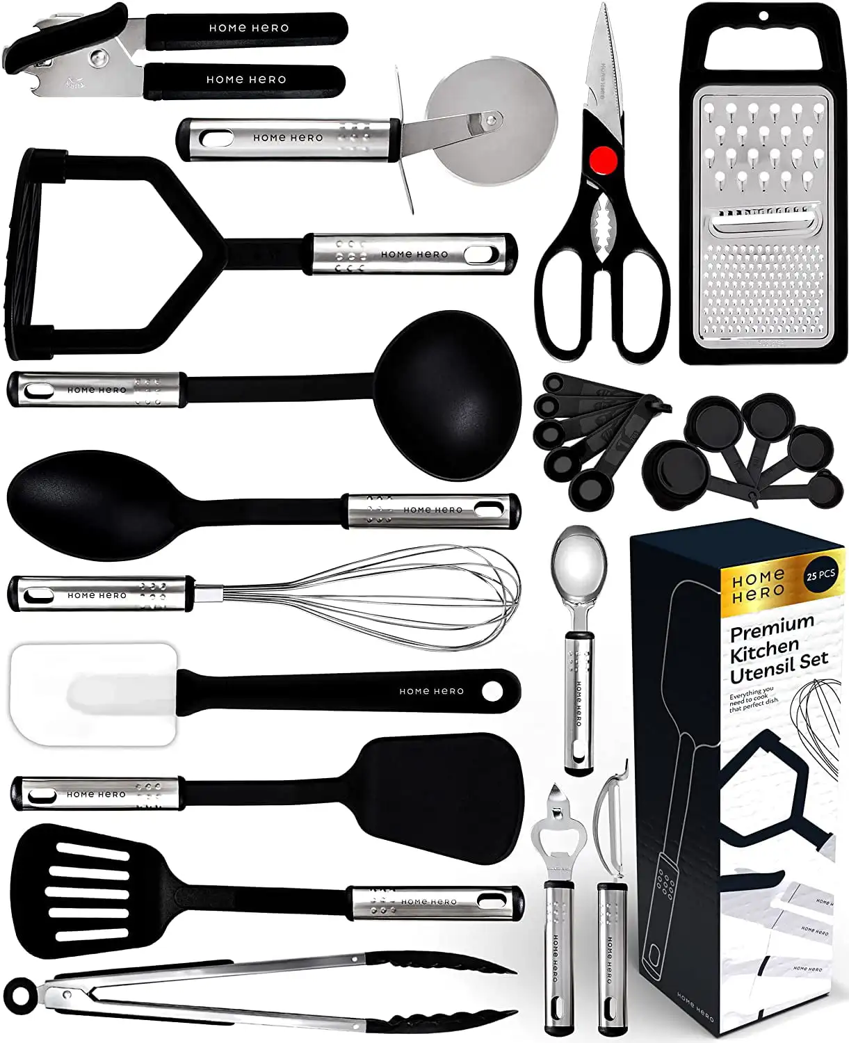 

Kitchen Utensil Set - 25 Nylon Cooking Utensils - Kitchen Gadgets Cookware Set - Apartment Essential Kitchen Tool Set