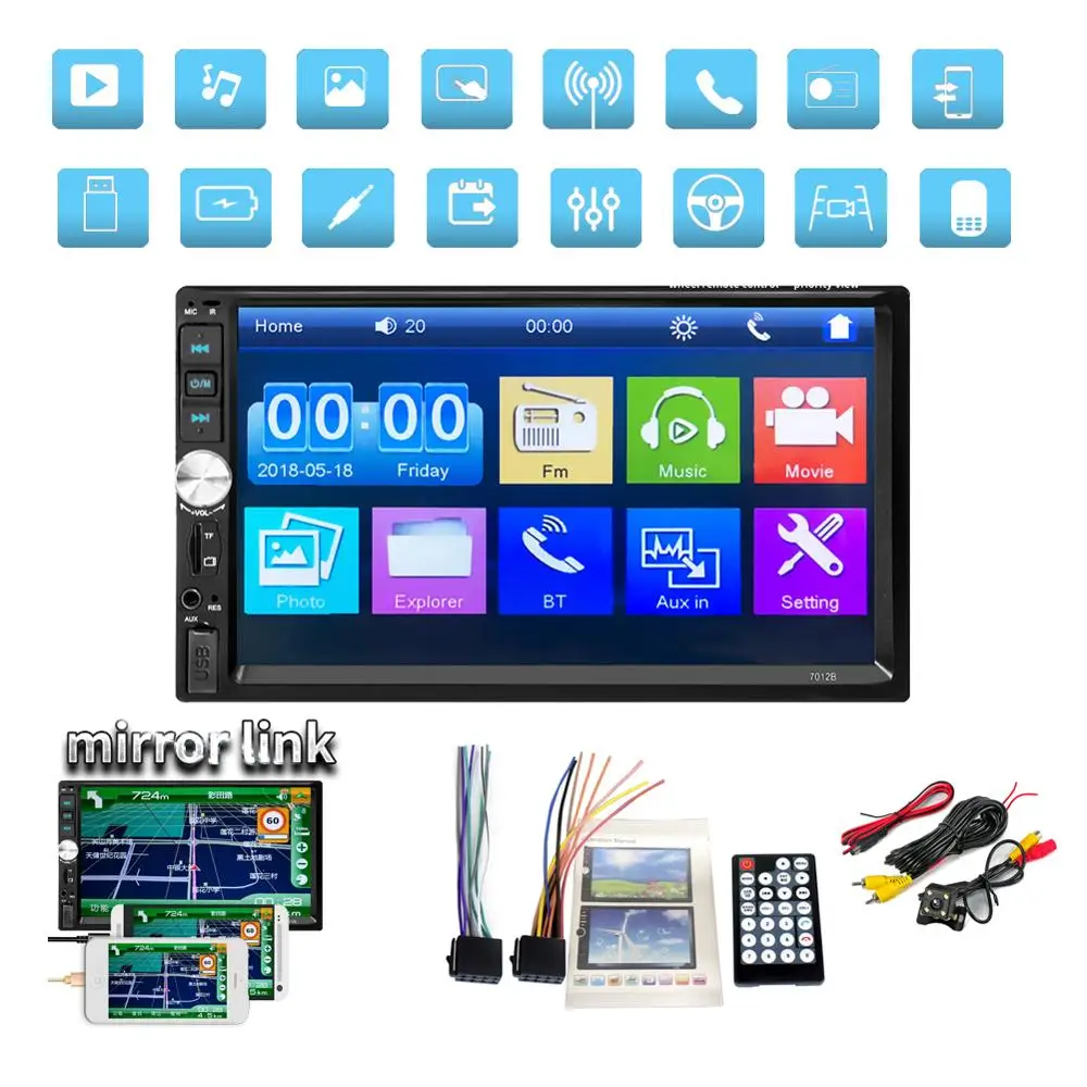 

2 Din Car Radio Bluetooth 2din Multimedia Player 7" HD Touch Autoradio MP5 USB Audio Stereo With Rear View Camera 7012B