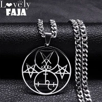 sigil of lucifer church satan lilith pentacle necklace demon hollow stainless steel pentagram round necklaces jewelry gift n2021