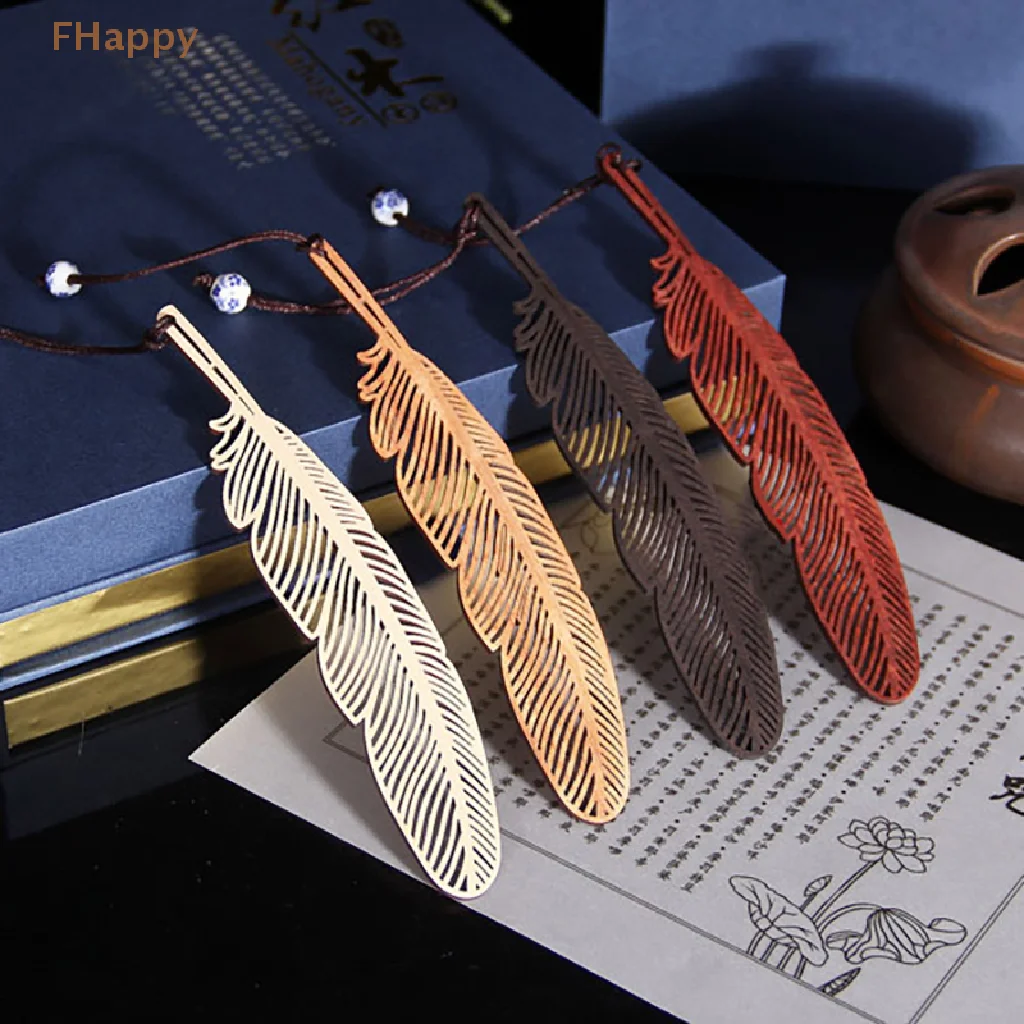 

Chinese Style Retro Carving Rosewood Hollow Book Clip Feather Bookmarks Students Reading Tools School Office Supplies Stationery
